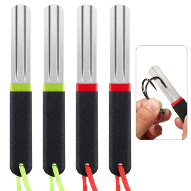 Hook Sharpener Hook File Set of 4 Diamond Fishing Hook File Portable Fish Hook Sharpeners with Double Sided Fine and Medium Grit for Saltwater Freshwater Ice Fishing Tools, 4 Inches