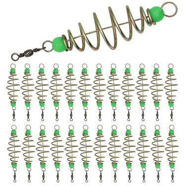 UperUper 25PCS Fishing Feeder Bait Cage, Olive Shape Spring Fishing Bait Cage Holder with Pendant Bead