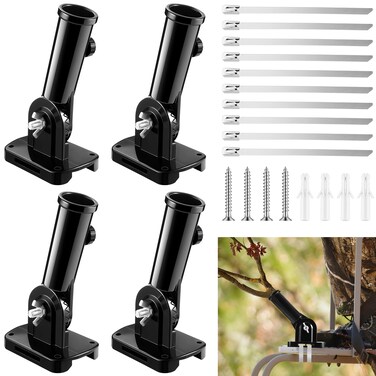 Hungdao 4 Pcs Metal Tree Stand Branch Holders Set Adjustable Hunting Branches Support with Fixing Straps Portable Hunting Branch Stand Accessories for Tree Stand Platform