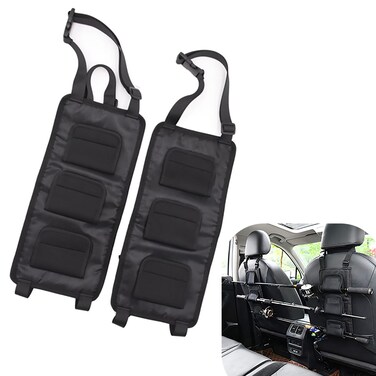 Jewkot 2 PCS Car Rear Seat Fishing Rod Holder Set, Adjustable Fishing Rod Storage Rack, 15.4 " x 7.1 " Wall Mount Horizontal Fishing Tackle Fixed Bag, Universal for Most Cars (Black)