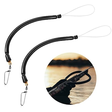 Woanger 2 Pcs Spearfishing Shock Cord Speargun Shock Cord Spear Fishing Equipment Black Speargun Shooting Line with Stainless Steel Snap Swivel Pigtail for Avoiding Losing Catch, 16 Inch Long