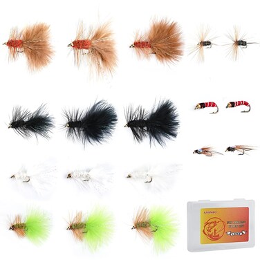 Ansnbo 18 pcs Fly Fishing Flies Kit, Hand Tied Wet Woolly Bugger Fishing Fly Assortment for Trout Fly Fishing Lures Fishing Flys