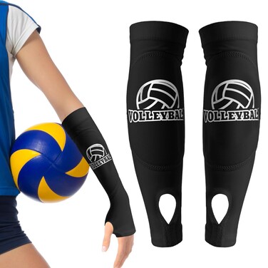 Aster Volleyball Arm Pads Passing Hitting Forearm Sleeves with Protection Foam Pads,Padded Volleyball Pads Sleeves for Kids Youth Girls Volleyball Training (1 Pair Black)