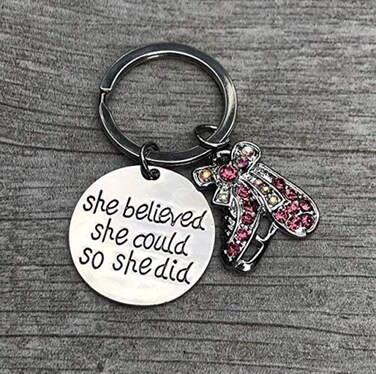 Sportybella Figure Skating Keychain, Ice Skating Jewelry, She Believed She Could So She Did Skate Charm Key Ring - Figure Skating Gifts