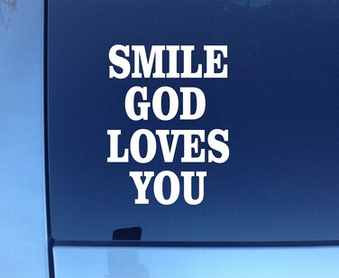 Smile GOD Loves You Sticker Decal 5" White