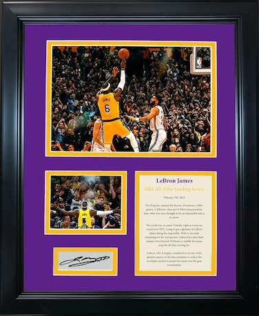 HOFSM.COM Hall of Fame Sports Memorabilia Framed Lebron James NBA All-Time Leading Scorer Facsimile Laser Engraved Signature Auto Los Angeles Lakers Basketball 11"x14" Photo Sig Collage
