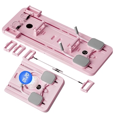 Zojio Pilates Board, Pilates Reformer Set, Multi-Purpose Foldable Pilates Reformer Board for Home, 5 in1 Pilates Sliding Board, Pilates Equipment with Timer (Pink)