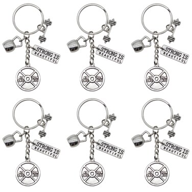 SIQYUWM 6Pcs Inspirational Fitness Keychain Alloy Weightlifting Sports Keyrings Barbell Dumbbell Gym Charm Keychains for Women Men Gift or Bodybuilder Lovers