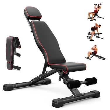 Adjustable Weight Bench for Bench Press, 880LBS Stable Workout Bench with Bench Press Rod/Extended Head, Foldable 90 Degree Weight Benches for Home Gym, Incline/Decline Bench Exercise Bench