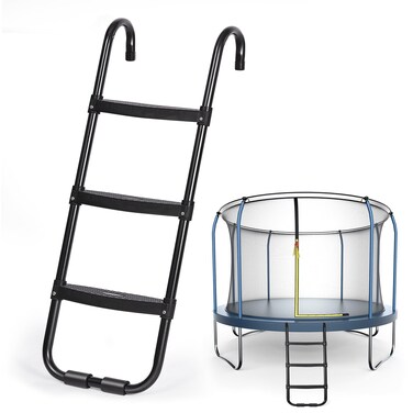 Trampoline Ladder with Horizontal Wide Steps, for 12FT 14FT Trampolines, 220 lbs Capacity, 3-Steps Trampoline Accessories for Children Kids, with Non-Slip Plastic Steps and Universal Hook