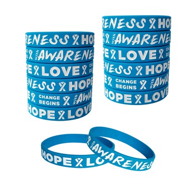 TSYMINQC 50pcs Blue Ribbon Silicone Wristbands Blue Awareness Bracelets prostate cancer Awareness Wristbands