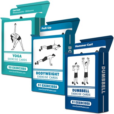 3 Pack - Dumbbell, Bodyweight &amp; Yoga Pose Exercise Cards - Fitness Workout Playing Cards