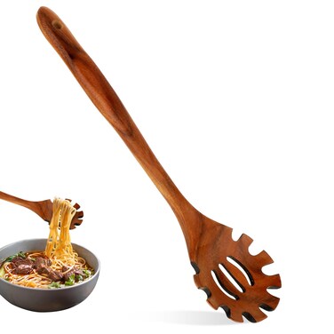 Wooden Pasta Spoon Wooden Spaghetti Fork 13 Inch Long Hand Noodle Spoon Pasta Serving Utensils Wooden Strainer Slotted Spoon Wood Spaghetti Server Spoon Pasta Spatula Tool