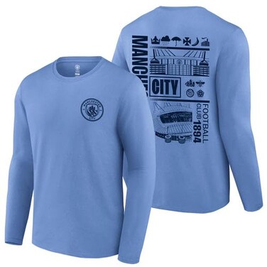 Icon Sports Manchester City Shirt Officially Licensed Man City Product Soccer Football Grapic T-Shirts   City Stadium, Long Sleeve, Light Blue, Small