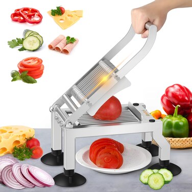 Newhai Commercial Tomato Slicer 0.4&rdquo;/10mm Thickness Manual Tomato Cucumber Onion Ham Egg Cutter Heavy Duty Stainless Steel Slicer Tool with 4 Suction Cups for Restaurant Home Use