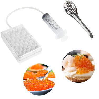 Rapid Caviar Maker Kit Caviar Spherification Tool Hole Spherification Dropper Gastronomy Kit 96 Roe Sauce Dispenser Strainer Tools with Spoon &amp; Syringe