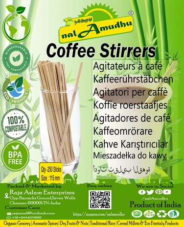 nalAmudhu Disposable Birchwood Coffee Stirrer Sticks   Tea Stirrer   Beverage Stirrer   Craft Stick 4.5 inch with Round end 250 Count