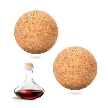 2 Pieces Decanter Stopper, Wine Cork Ball Wooden Cork Ball Stopper for Wine, 2 Inch/ 5.3 Cm Glass Decanter Cork Stopper, Decanter Carafe Bottle Replacement Ball Cork Glass Jar Decanter Ball Stopper