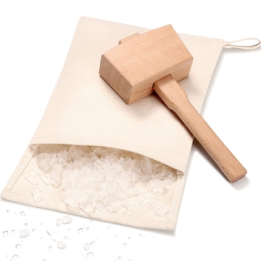 Boao 2 Pieces Ice Crusher Lewis Bag Summer Mallet Canvas Bag Crushed Maker Reusable Bag Ice Crusher Wood Hammer for Bartender Bar Accessory