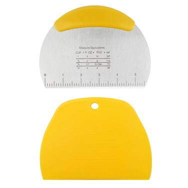2 Pack Dough Scraper Stainless Steel Dough Cutter Plastic Bench Scraper for Baking, Dough, Bread, Cake