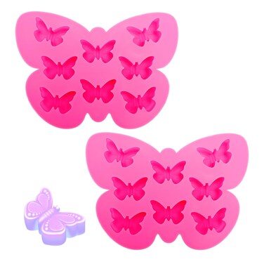 2 Pcs Butterfly Silicone Mold Butterfly Ice Cube Tray for Cake Decoration Cupcake Toppers DIY Chocolate Fondant Candy Crafting Project (Pink)