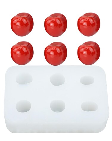 Liobelon 6 Cavity Cherry Silicone Mold, Artificial Fruit Silicone Mold Cherry-Shaped Chocolate Mould, 3d Simulation Cherry Fondant Molds, Christmas Candle Mold Cake Decorating Tool