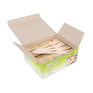 Gmark Disposable Wooden Forks Paper Wrapped   Pack of 100-6.5" Forks   100% All-Natural, Eco-Friendly, Biodegradable, and Compostable 100 ct Individually Wrapped in Box GM1026