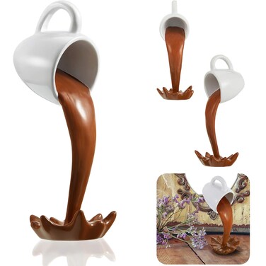 Jetec Floating Spilling Coffee Cup Magic Pouring Splash Cafe Novelty Funny Coffee Cup Sculpture Art Decoration for Home Decor Coffee Lover (Brown Floating)