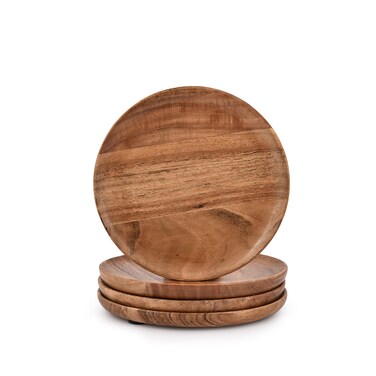 Samhita Acacia Wood Round Wood Plates Set of 4, Easy Cleaning &amp; Lightweight for Dishes Snack, Dessert.(7" x 7" x 1")