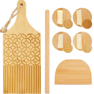 3 Pieces Gnocchi Board Garganelli Pasta Board Garganelli Board Gnocchi Pasta Board Set with Roller and Cutter for Pasta Maker Pasta Board Gnocchi Roller Kitchen Gift Ideas (Delicate Style)