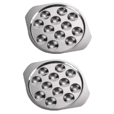 HEMOTON 2PCS Stainless Steel Escargot Dish 12 Holes Oyster Serving Pan Mushroom Snail Plate Metal Seafood Serving Tool Escargot Tableware for Home BBQ