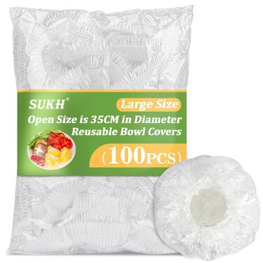 Sukh 100PCS Bowl Covers Reusable - Thickend&amp;Sturdy Plastic Bowl Cover Elastic Food Covers Stretch Reusable Disposable Food Storage Fresh Keeping Bags Outdoor to Keep Dust Away Outdoor Party Supplies