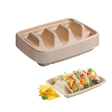 Ebonee Disposable Taco Holders with 3 Dividers, Paper Taco Plates for Stand 3 Tacos, Paper Taco Plates Container for Party Taco Bar Supplies (15 Pack)