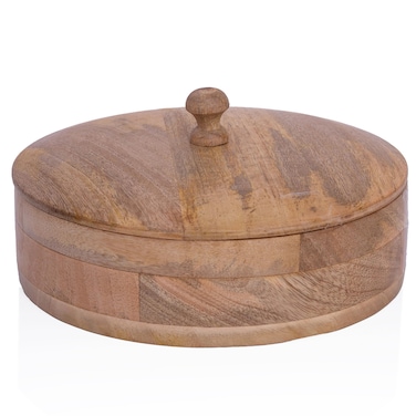 Handcrafted Wooden Mexican Tortilla Warmer Basket Indian Chapati Roti Bread Holder Box Pancake Keeper Serveware Hot Pot Casserole Dish With Lid Home Kitchen Dining Decor, Natural Brown, 9 x 3 Inches