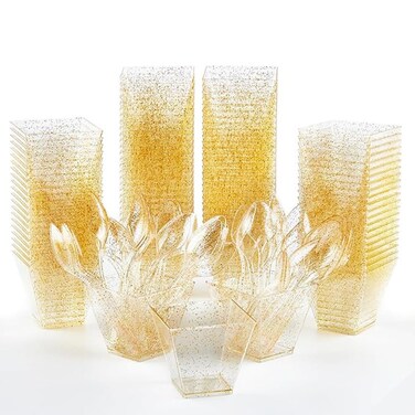 HLSWQSDC Set of 25 2oz Small Square Clear Ice Cream Containers Ice Cream Cups Ice Cream Scoops Disposable Ice Cream Bowls Disposable Plastic Dessert Tableware For Ice Cream, Snacks, Dessert,Chocolate