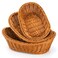 Yarlung 3 Pack Small Woven Breads Baskets, Oval Fruit Baskets Stackable Plastic Wicker Baskets for Serving Vegetables, Kitchen, Restaurant, Outdoor, Imitation Rattan Brown, 3 Sizes