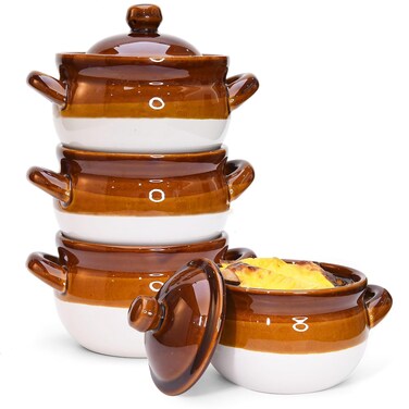 Vumdua French Onion Soup Bowls with Lids and Handles, 16 oz Ceramic Soup Crocks for Chilli, Cereal, Cereal, Pot Pies - French Onion Soup Crocks, Oven, Broil &amp; Dishwasher Safe, Set of 4