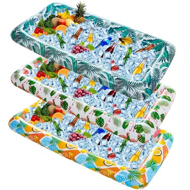 Yousoontic 3 Pcs Tiki Inflatable Serving Hawai Inflatable Serving Bar Tropical Style Food Drink Containers Salad Ice Tray BBQ Picnic Pool Buffet Luau Cooler for Summer Pool Favors Luau Tiki Party