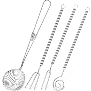 4 Pieces Candy Dipping Tools Set Chocolate Dipping Set 3-Prong Dipping Fork, Fondue Fork, Spear, Slotted Spoon for Handmade Chocolates, Pralines and Truffles