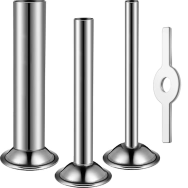 Mudder 4 Pieces Sausage Stuffer Kit 3 Different Sizes Stuffing Tubes Stainless Steel Grinder Stuffer Tubes with Sausage Stuffer Ring for Size 5 Meat Grinder Food Grinder Sausage Maker Kit