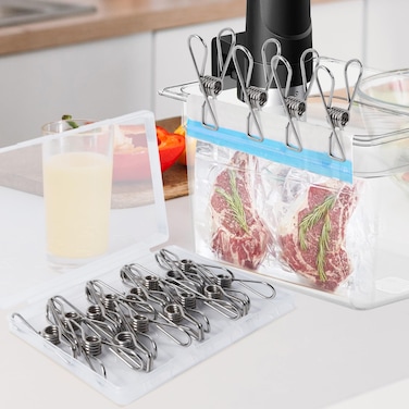 15 Pack Sous Vide Cooking Clips for Immersion Circulator, Sous Vide Weights Clamp Compatible with All Kinds of Sous Vide Cookers &amp; Containers, Keep Bags Submerged, Food Grade Stainless Steel