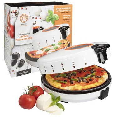 MasterChef Electric 12" Pizza Maker- Cook Homemade Calzones, Quesadillas &amp; Cookies! Rotating Nonstick Plate for Even Baking- Adjustable Temp Control for Crispy Crust- Indoor or Outdoor Parties &amp; Gifts