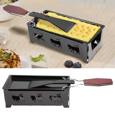Chazcool Non-Stick Cheese Raclette, Portable Candlelight Cheese Raclett, Cheese Melter Pan with Foldable Wood Handle, Rotaster Baking Tray Stove Set