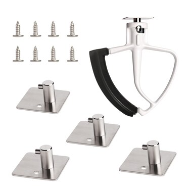 KLOWOAH Stand Mixer Attachment Holder Compatible with Kitchenaid Attachments,for Flat Beater,Flex Edge Beater,Wire Whip,Dough Hooks,Stainless Steel Hangers (Pack of 4)