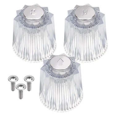 NQEUEPN 3-Piece Shower Knob Replacements, Universal Clear Acrylic Plastic Hot/Cold/Diverter Shower Knobs Compatible with Price Pfister Contessa &amp; Windsor Bathtub Shower Faucet Handle