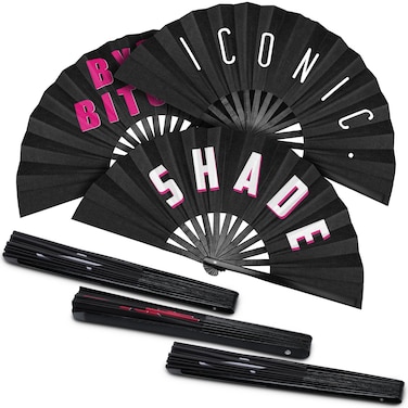 Amyhill 3 Pcs Large Bamboo Hand Fan Rave Fan Folding Fan Foldable Iconic Shade Bye Fan Handheld Chinese Fan for Women Men Festivals Parades Burlesque Party Performance Dance, 26 Inch(Cool)