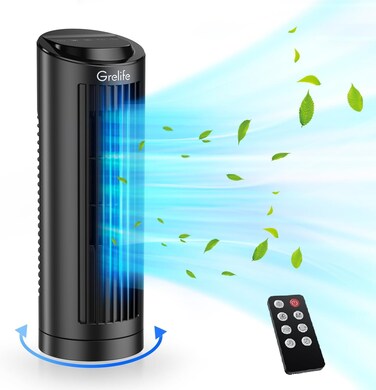 Grelife 13" Bladeless Tower Fan, 70&deg; Oscillation, 3 Speeds, 4 Wind Modes, Touch &amp; Remote Control,Quiet Operation and 12-Hour Timer -Ideal for Home Office Bedroom