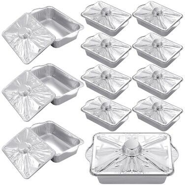 Domensi 12 Set Large Disposable Aluminum Pots with Lids for Cooking 12'' x 7.5'' x 3'' Rectangular Aluminum Pans 85 oz Aluminum Foil Pans Food Containers for Baking Outdoor Camping Supplies,2500ml