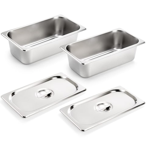 Kingrol 2 Pack 1/3 Size Hotel Pans with Lids, 3-5/8&quot; Depth, 22 Gauge Steam Table Pan, Stainless Steel Counter pan, Food Service Pan for Kitchen