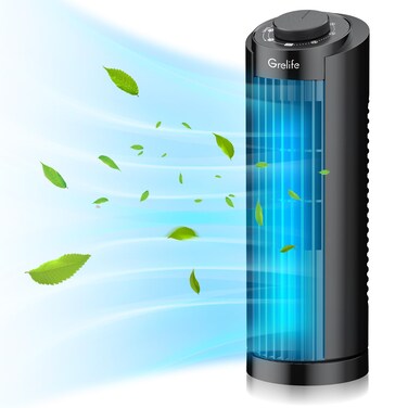 Grelife Tower Fan, 70&deg; Oscillating Fan with 3 Speeds, Fast Cooling, Quiet Operation, Portable Bladeless Fan, 13" Desk Tower Fan for Bedroom Home Office Desktop
